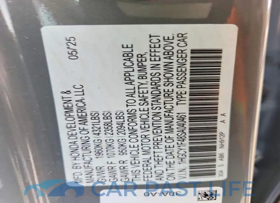 1HGCY1F48SA040461# 13
