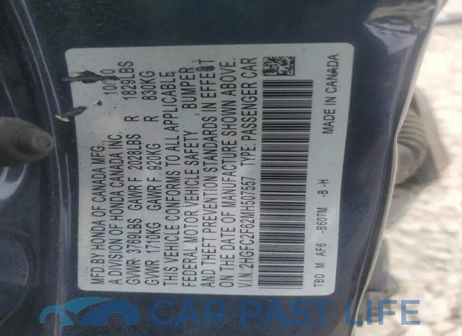 2HGFC2F62MH507557# 13