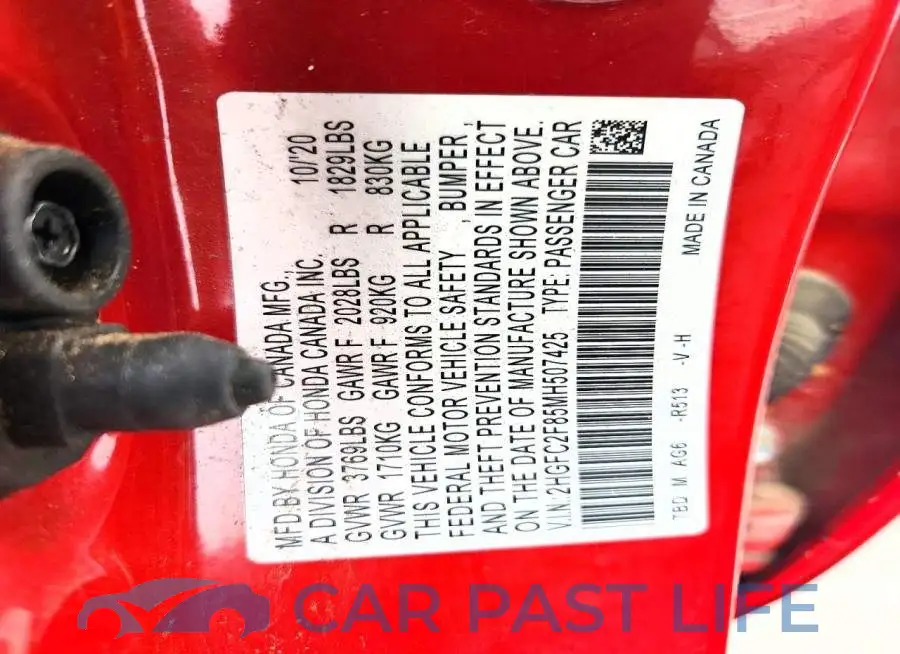 2HGFC2F85MH507425# 12