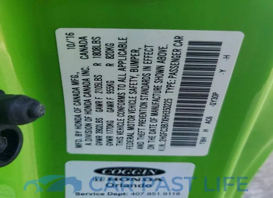 2HGFC3B7XHH350225# 12