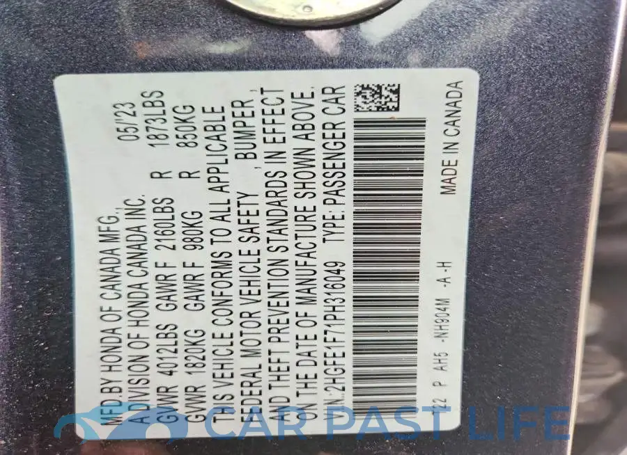 2HGFE1F71PH316049# 13