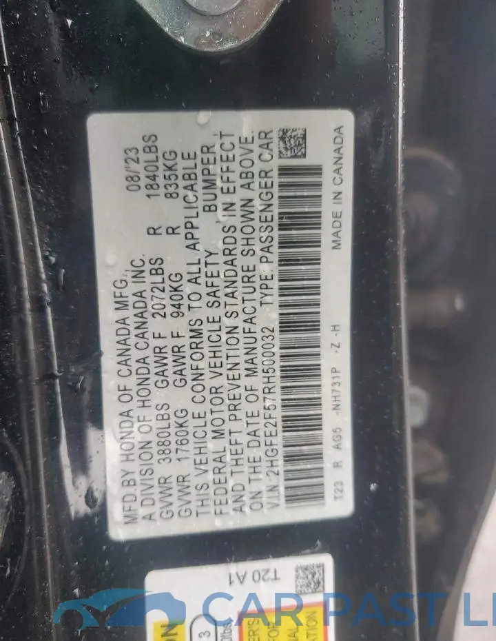 2HGFE2F57RH500032# 12