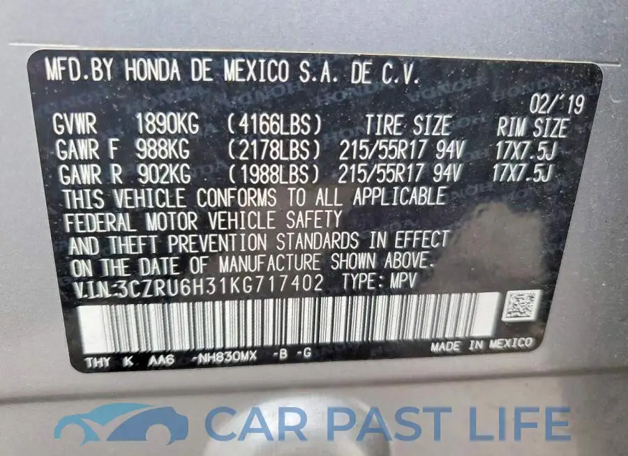 3CZRU6H31KG717402# 13