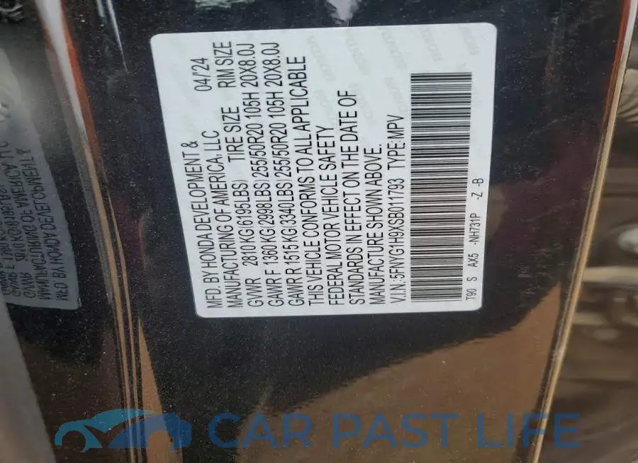 5FNYG1H9XSB011793# 13