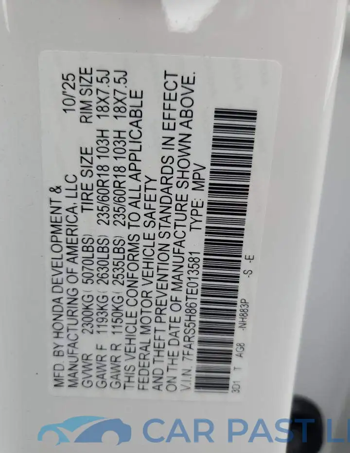 7FARS5H86TE013581# 13