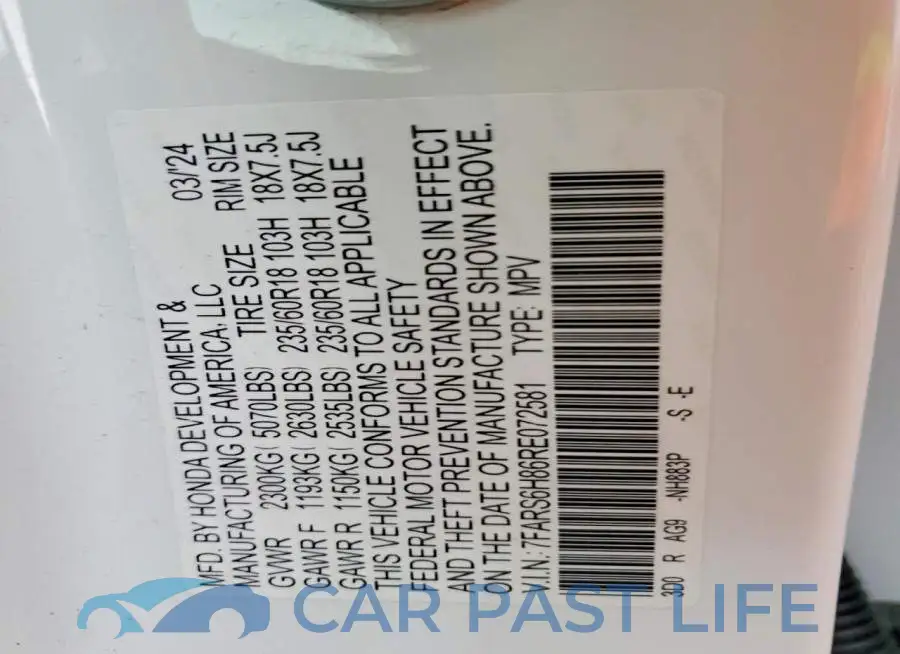 7FARS6H86RE072581# 13