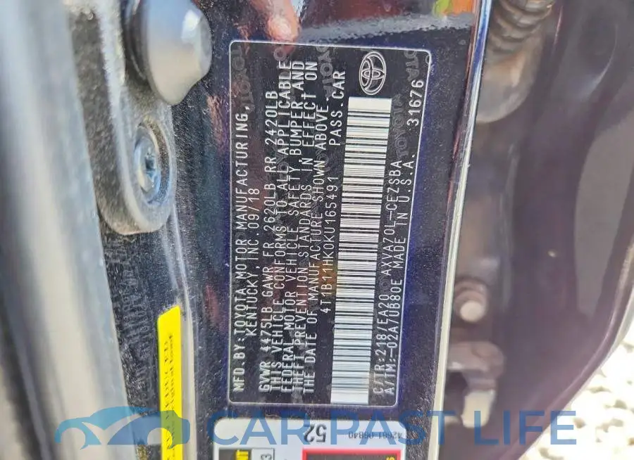 4T1B11HK0KU165491# 12