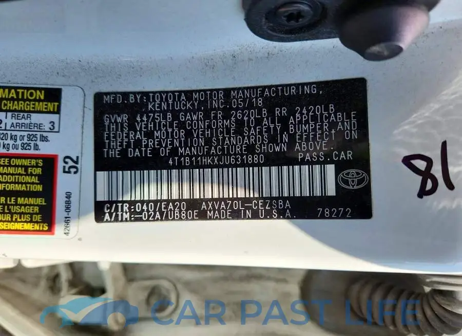4T1B11HKXJU631880# 13