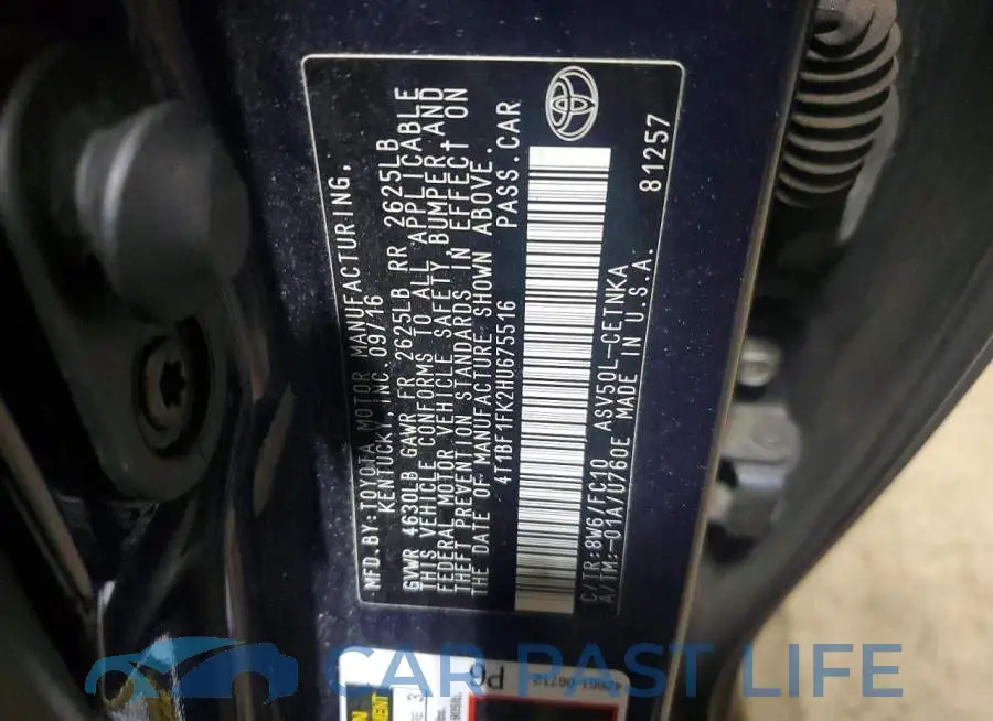 4T1BF1FK2HU675516# 12