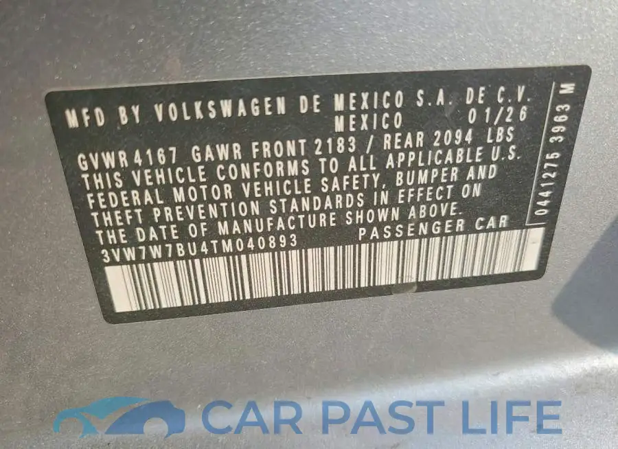 3VW7W7BU4TM040893# 13