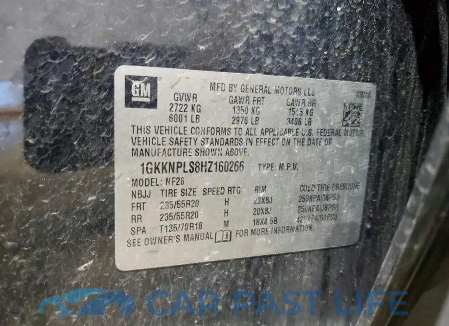 1GKKNPLS8HZ160266# 12