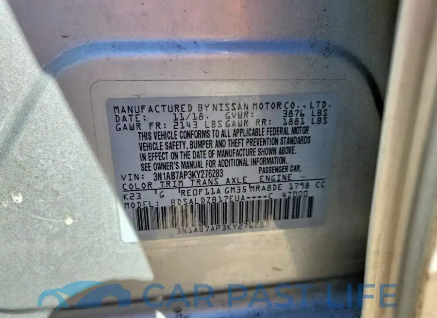 3N1AB7AP3KY276283# 12
