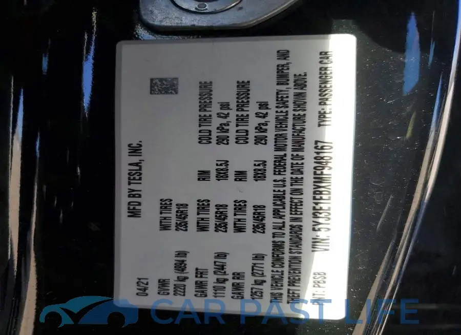 5YJ3E1EBXMF948167# 12