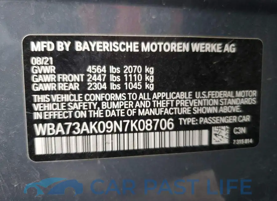 WBA73AK09N7K08706# 12
