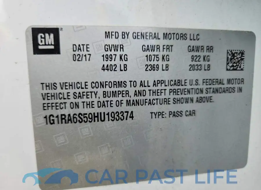 1G1RA6S59HU193374# 12