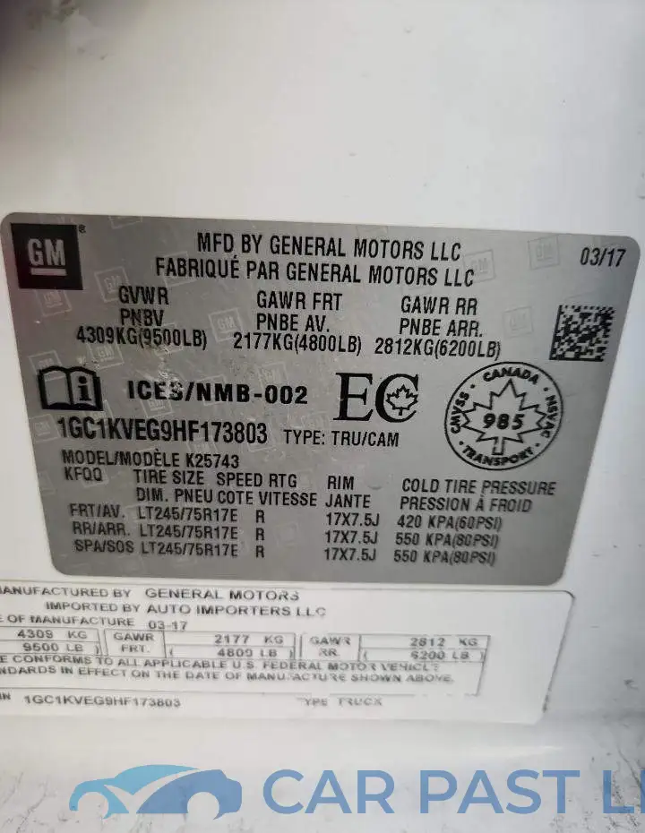 1GC1KVEG9HF173803# 12