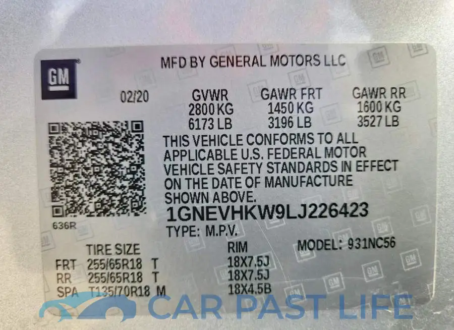 1GNEVHKW9LJ226423# 14