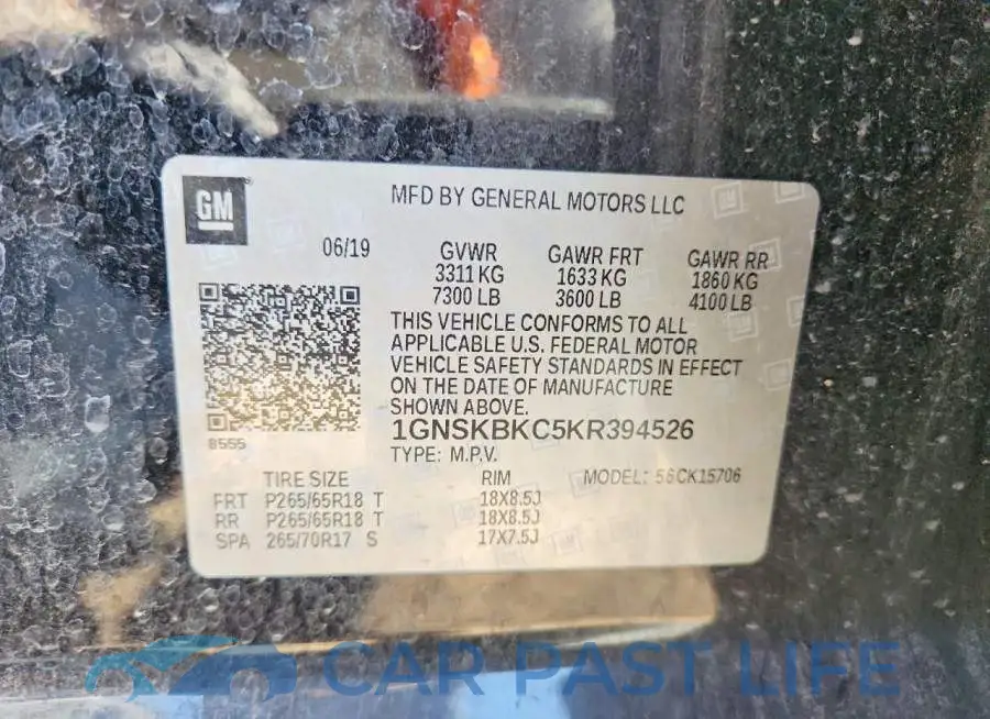 1GNSKBKC5KR394526# 12