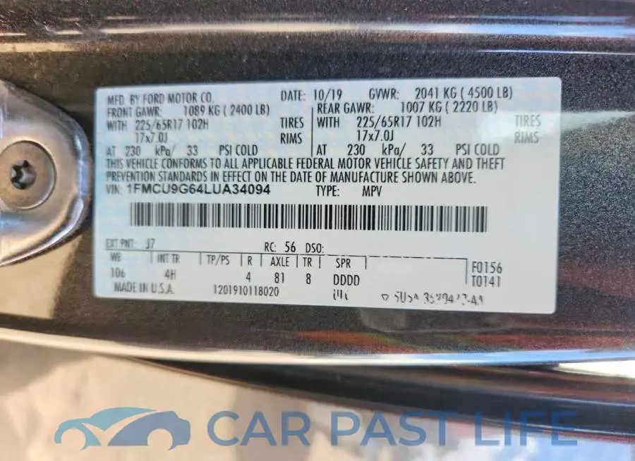 1FMCU9G64LUA34094# 12