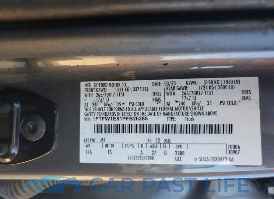 1FTFW1E81PFB26288# 12