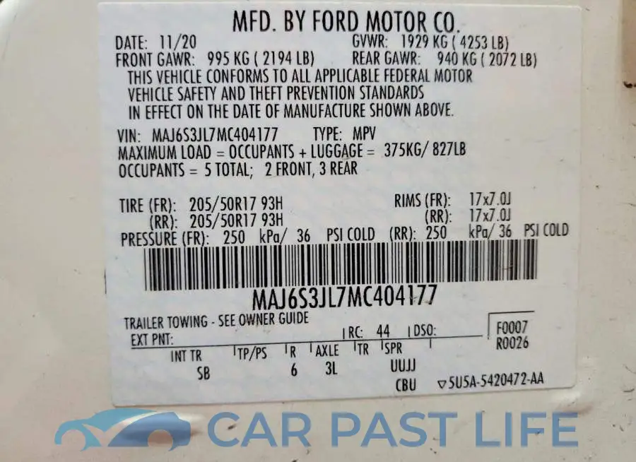 MAJ6S3JL7MC404177# 12
