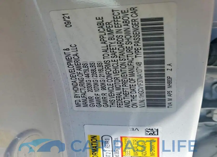 1HGCV1F37MA107148# 12