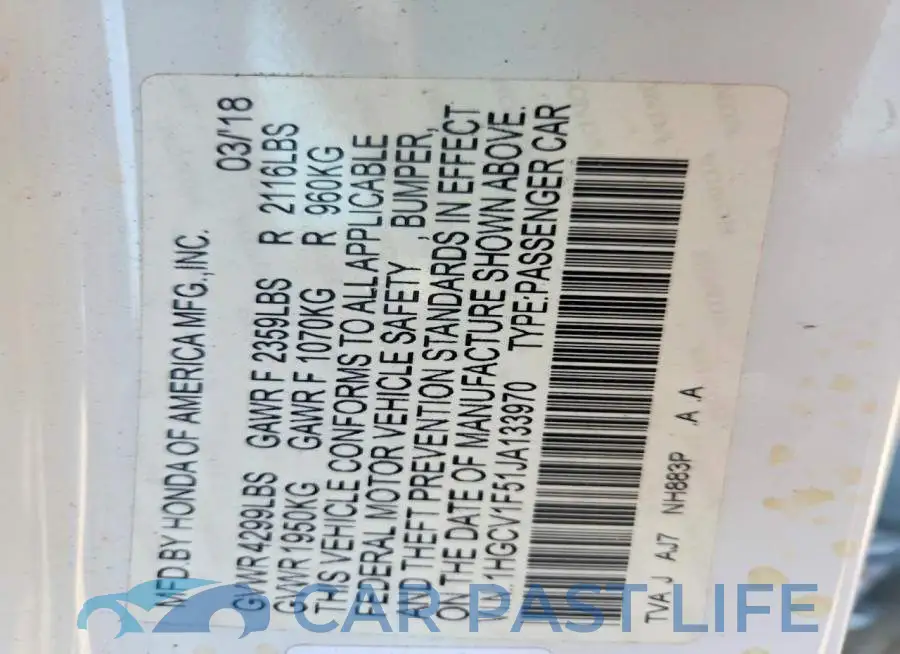 1HGCV1F51JA133970# 13