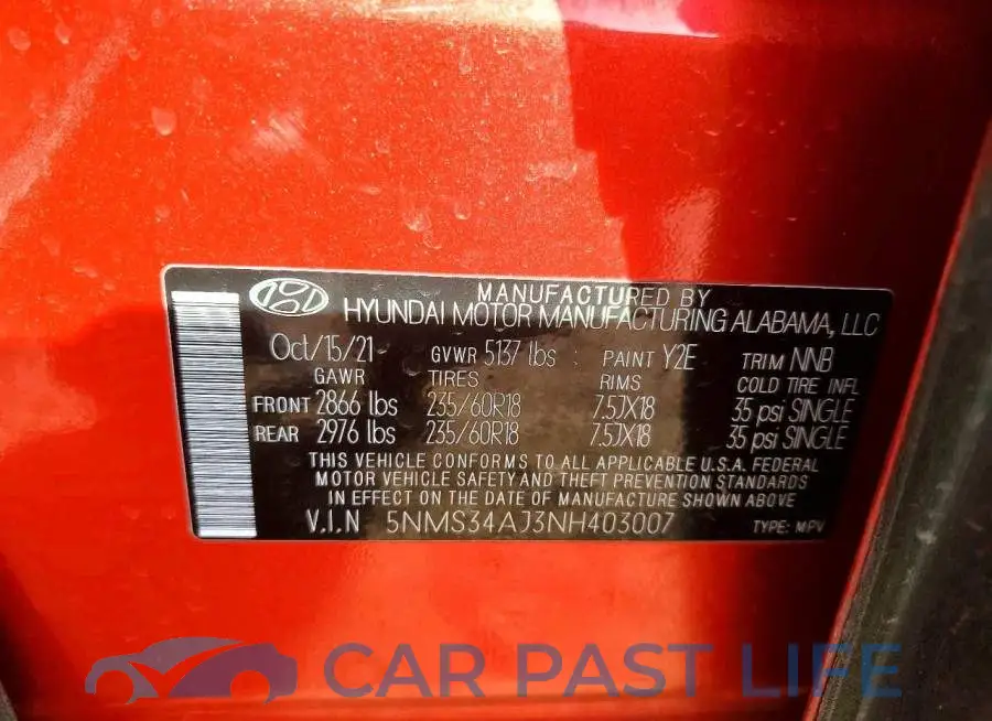 5NMS34AJ3NH403007# 12