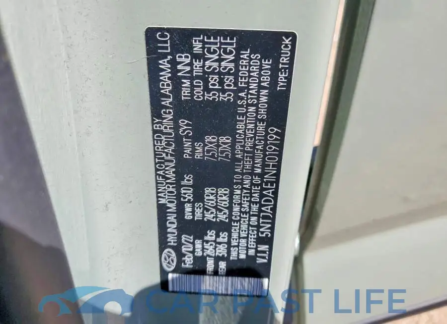 5NTJADAE1NH019199# 12