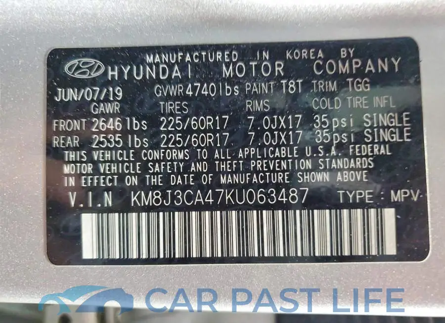 KM8J3CA47KU063487# 13