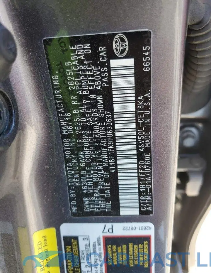 4T1BF1FK9HU630637# 12