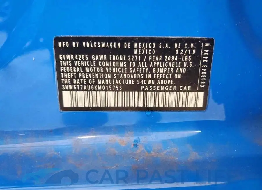 3VW5T7AU6KM015753# 12
