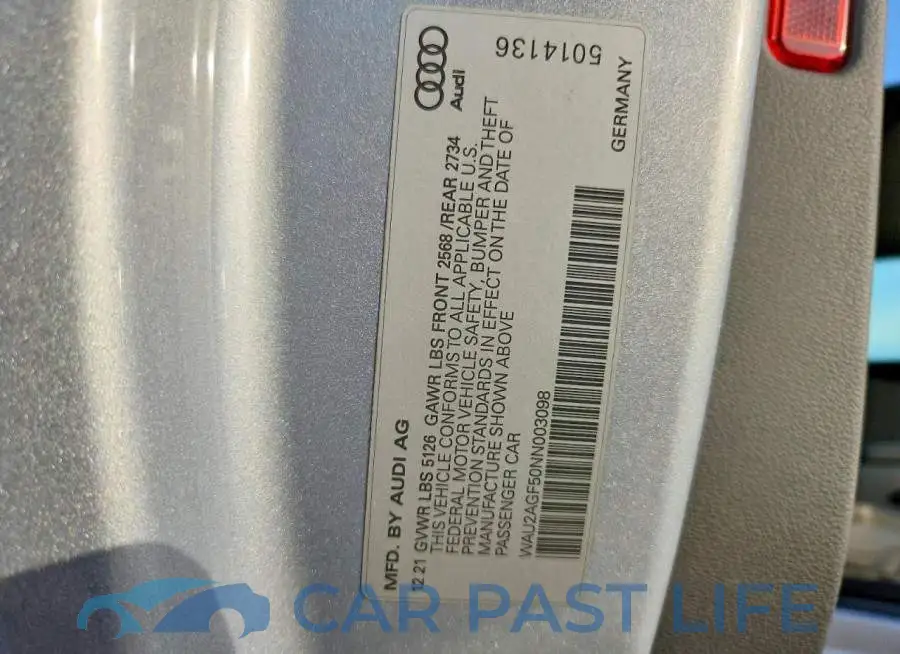 WAU2AGF50NN003098# 12