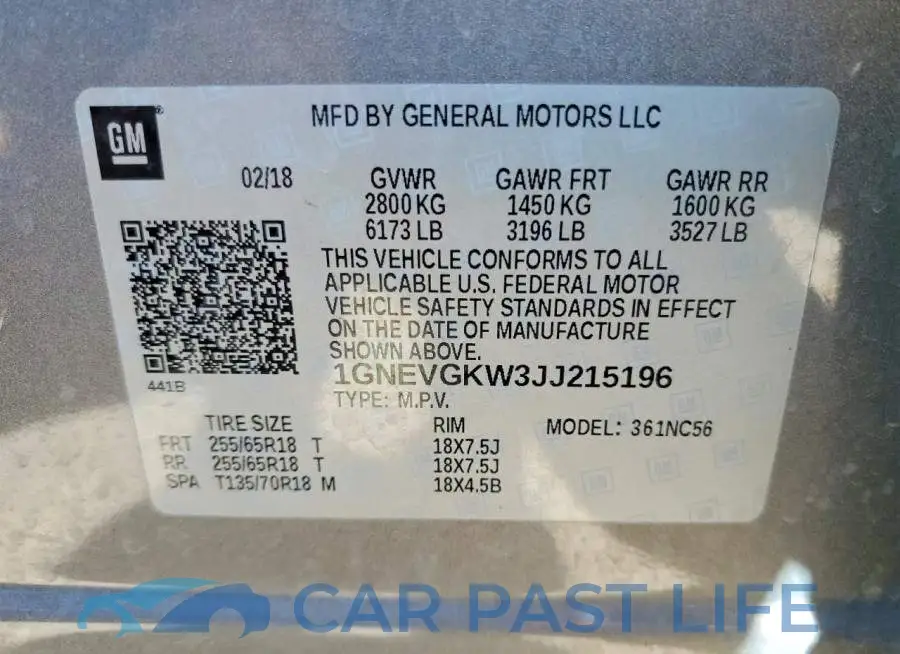 1GNEVGKW3JJ215196# 14