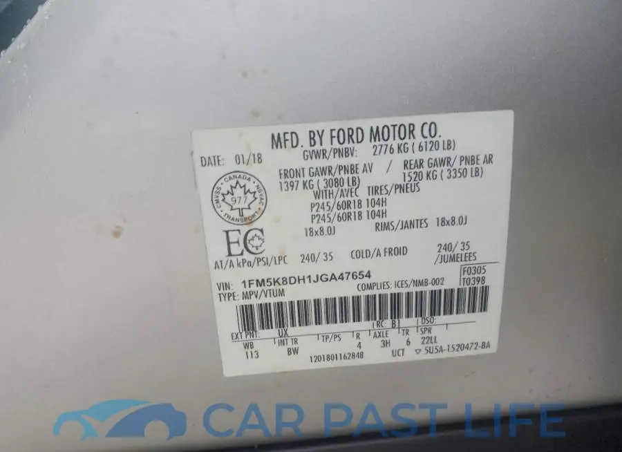 1FM5K8DH1JGA47654# 13