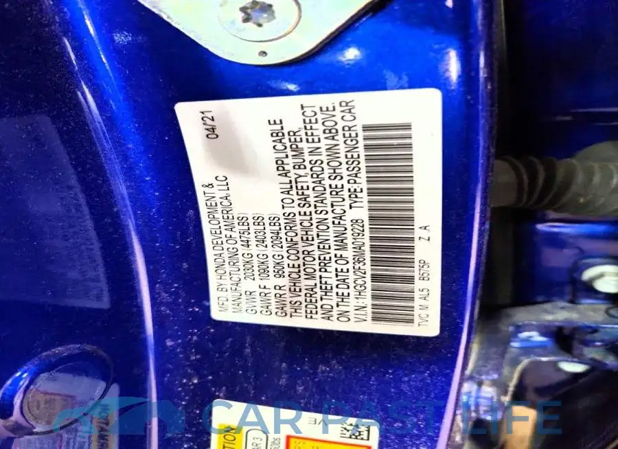 1HGCV2F36MA019228# 12