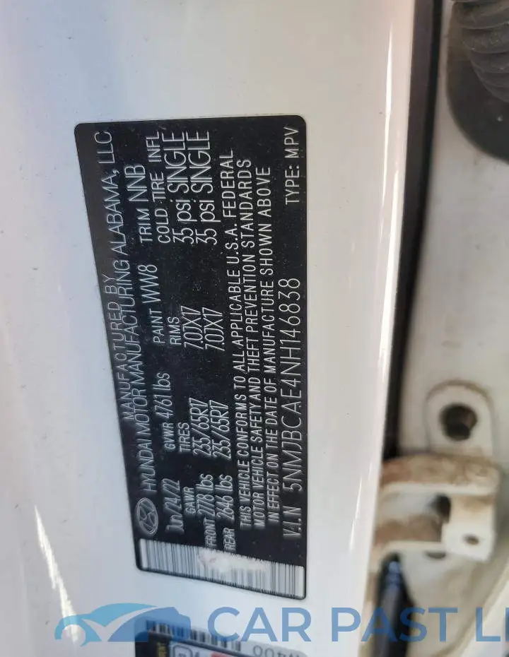 5NMJBCAE4NH146838# 13