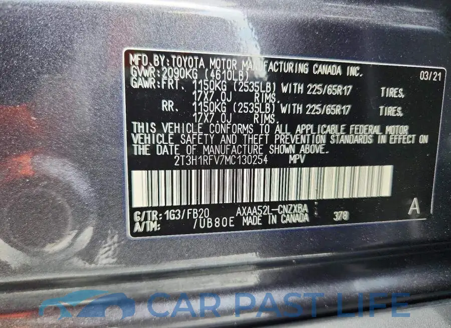 2T3H1RFV7MC130254# 13