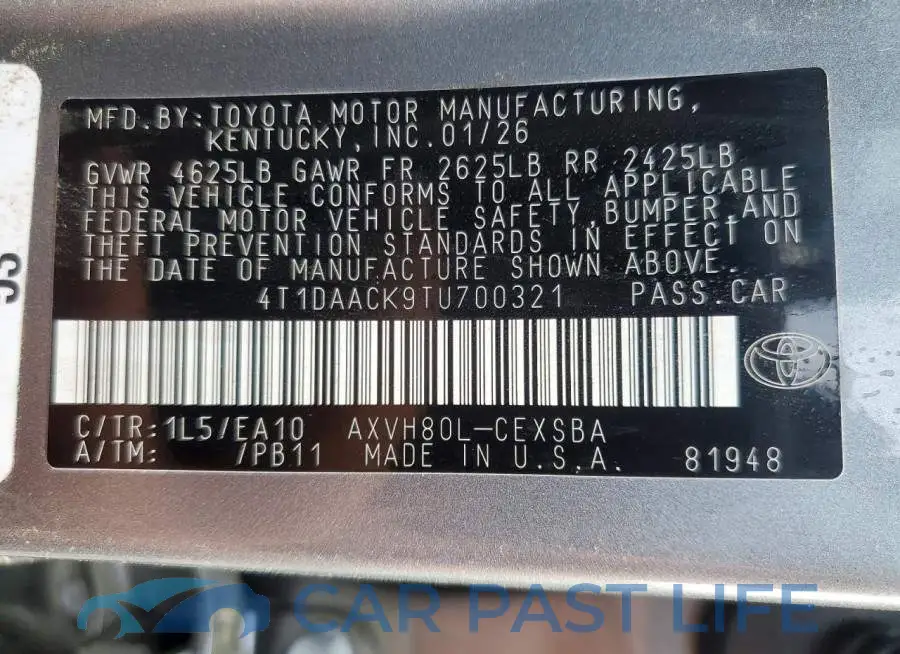 4T1DAACK9TU700321# 12