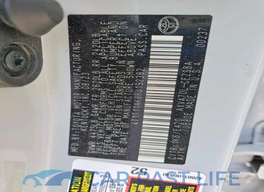 4T1T11AK8RU192382# 12