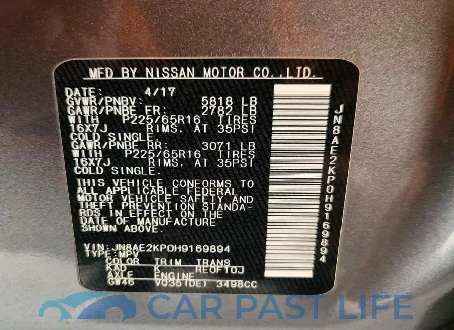 JN8AE2KP0H9169894# 13