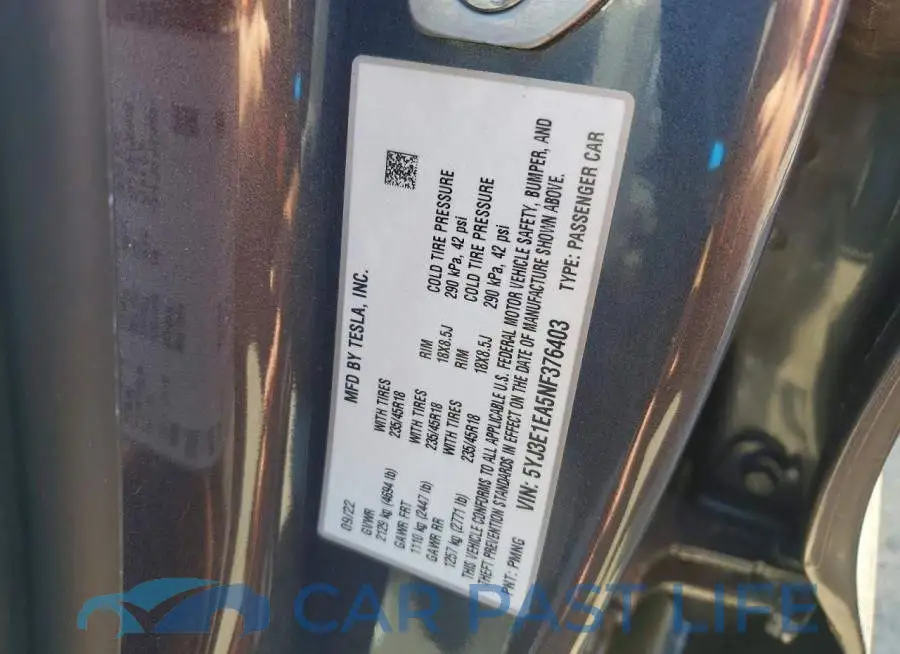 5YJ3E1EA5NF376403# 12