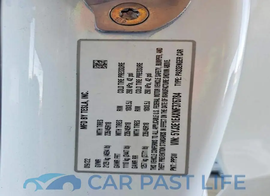 5YJ3E1EAXNF376784# 12