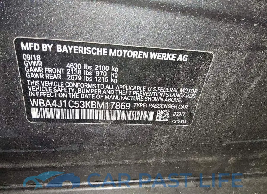 WBA4J1C53KBM17869# 12