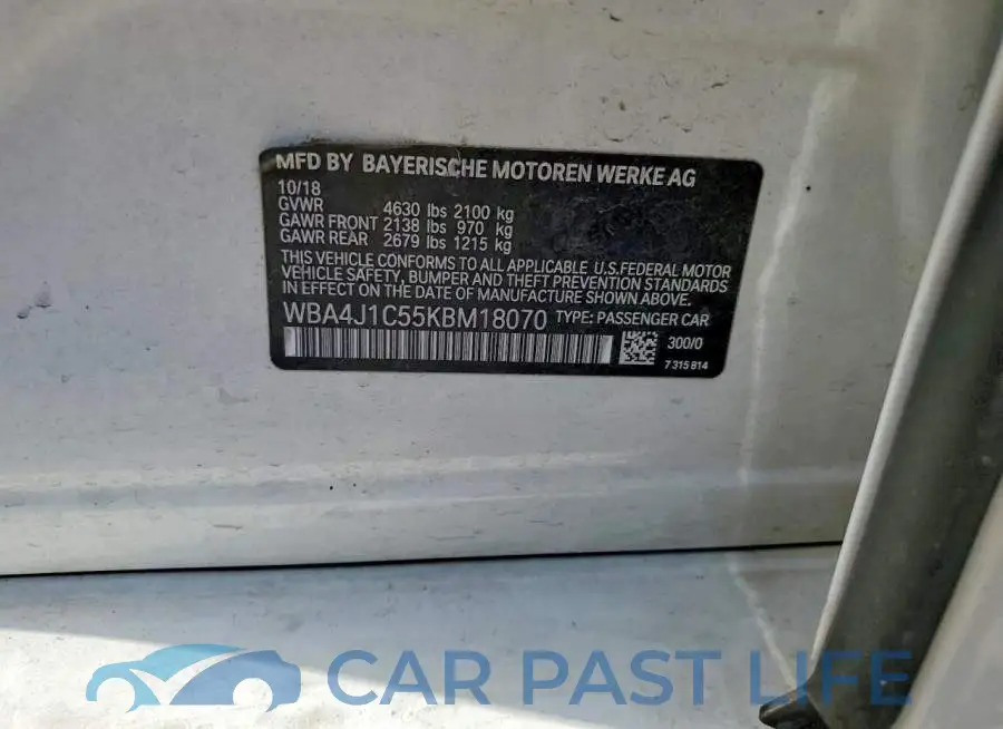 WBA4J1C55KBM18070# 12