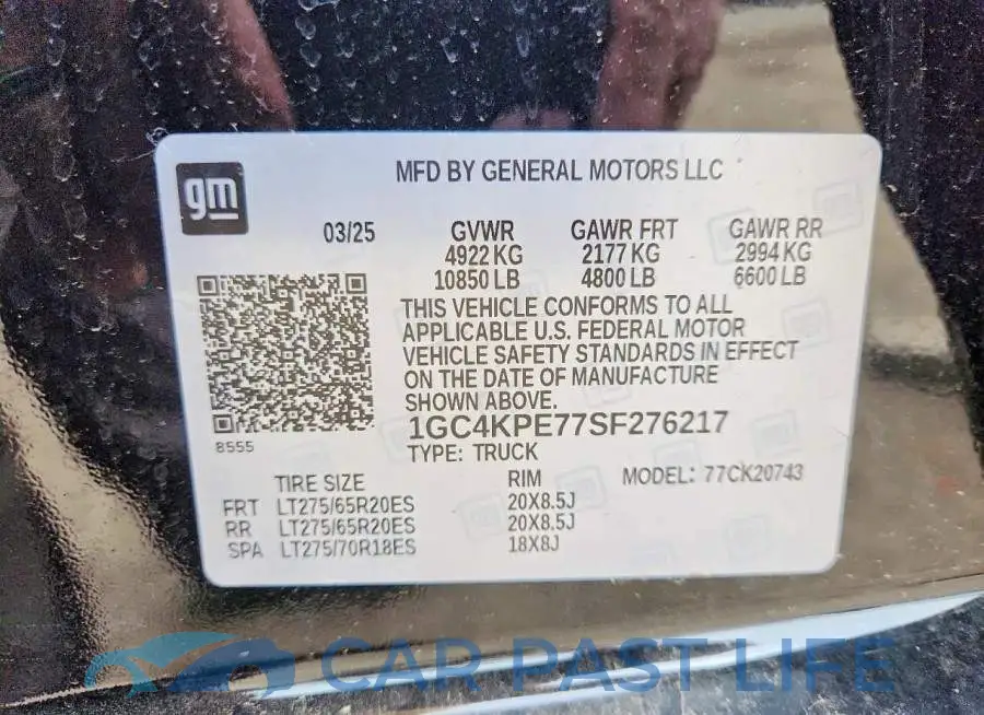 1GC4KPE77SF276217# 12