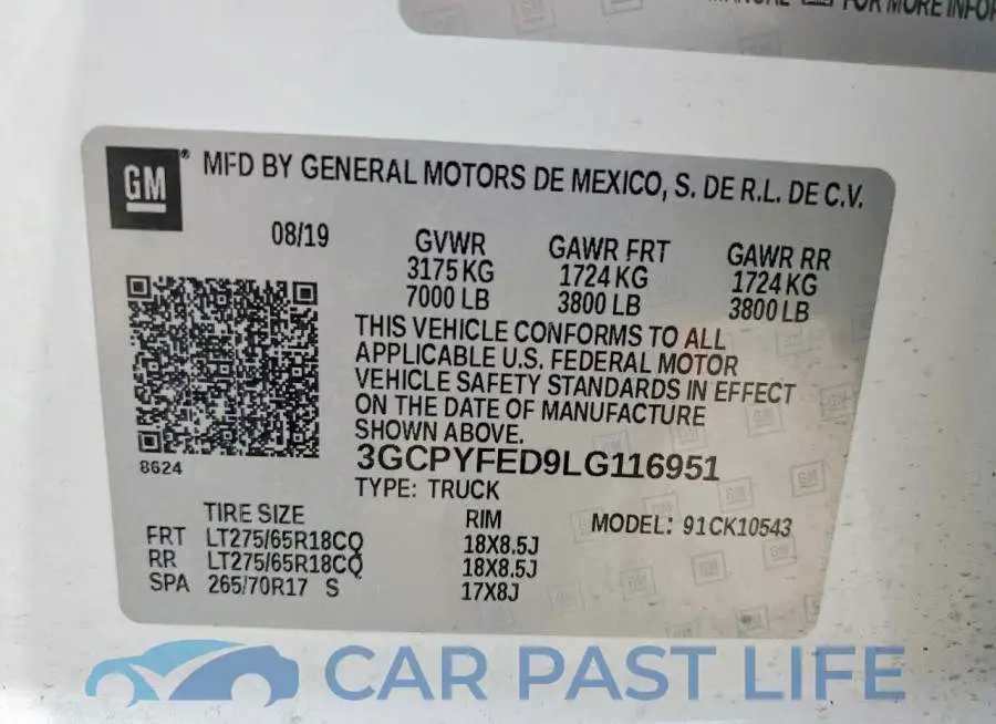 3GCPYFED9LG116951# 12