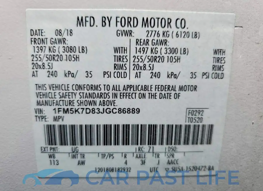 1FM5K7D83JGC86889# 13