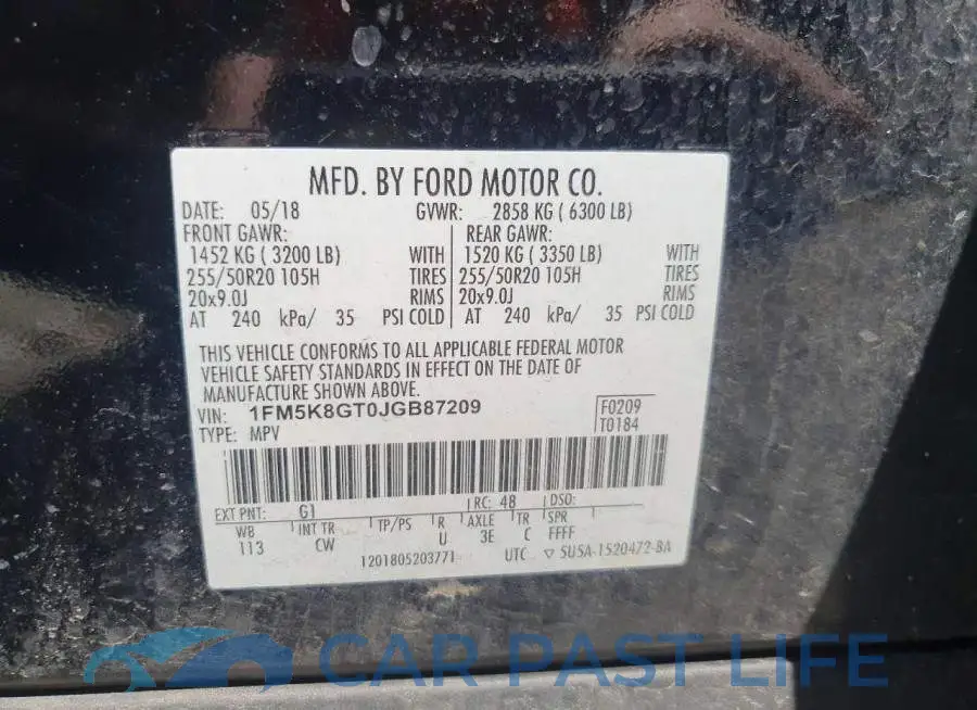 1FM5K8GT0JGB87209# 13
