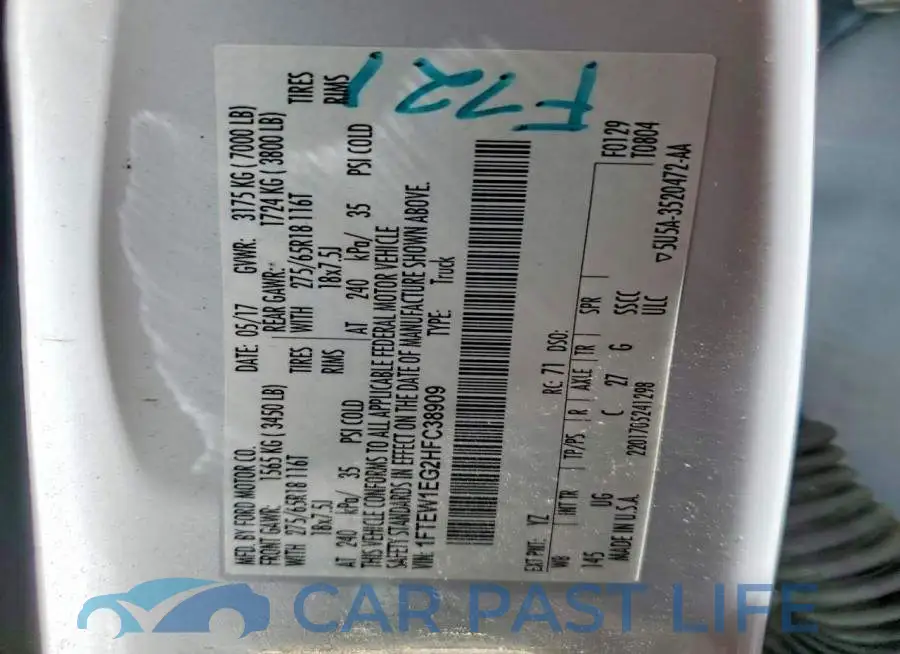 1FTEW1EG2HFC38909# 12